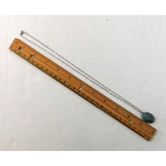 Turquoise Brown Stone Necklace Fishhook Pierced Earrings 20" Silver Tone Chain - Picture 11 of 12